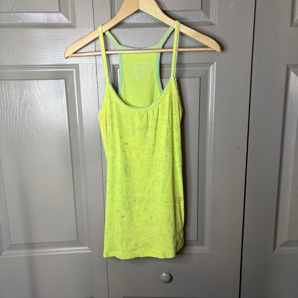 Fox Racing Y2K Fox Girls Lime Green Dirtbike Graphic Cami Tank Top Large